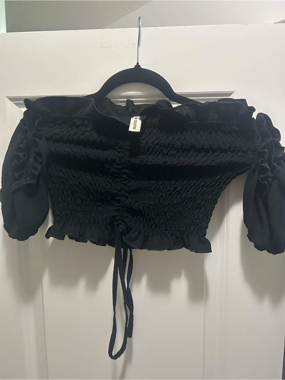 Smocked Off-Shoulder Black Crop Top and Skirt set